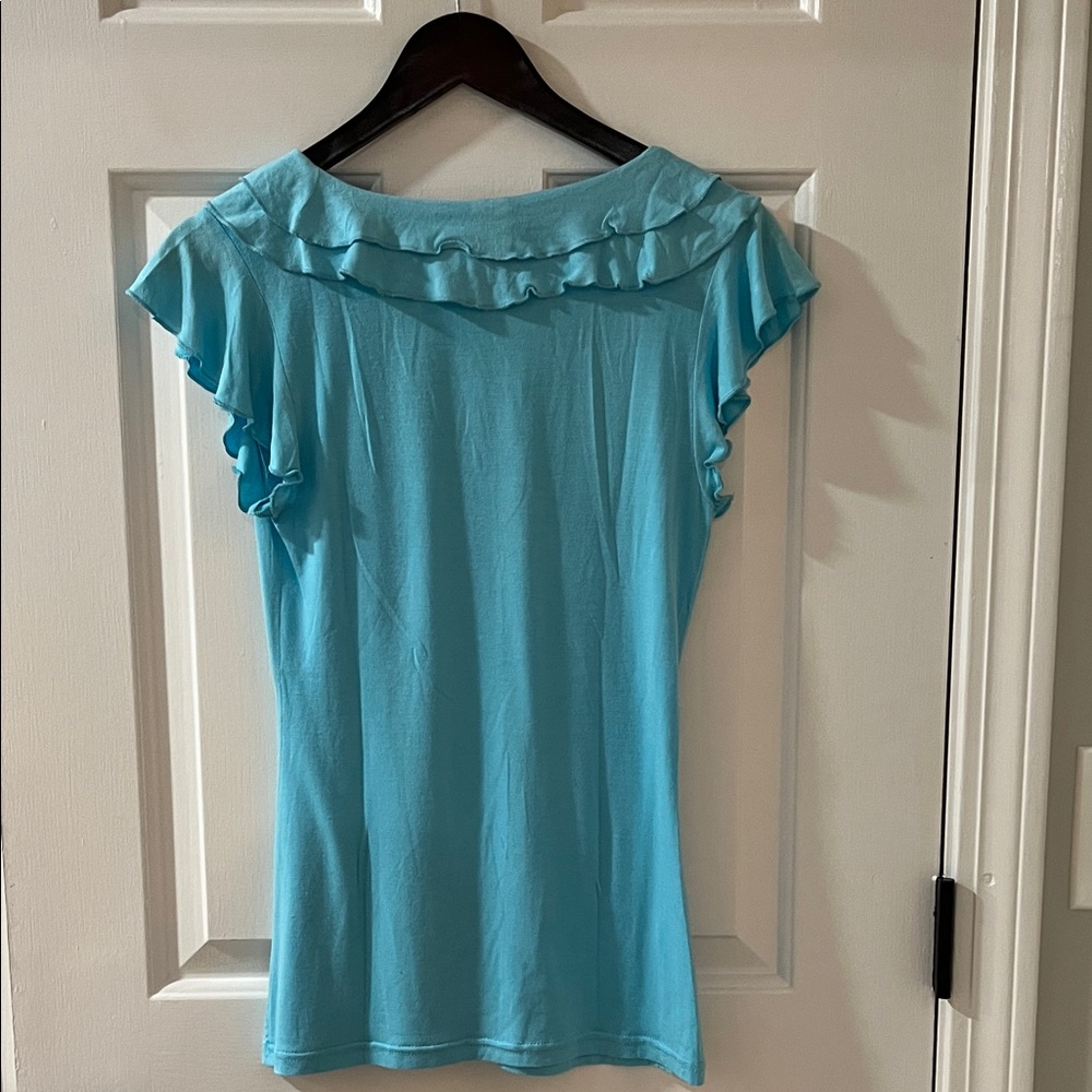 Wrapper Aqua Ruffle V-Neck Blouse - image 7